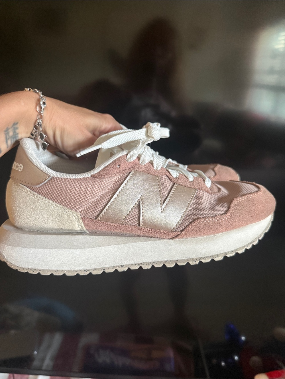 New Balance Women's Pink & Cream Platform Retro Runner